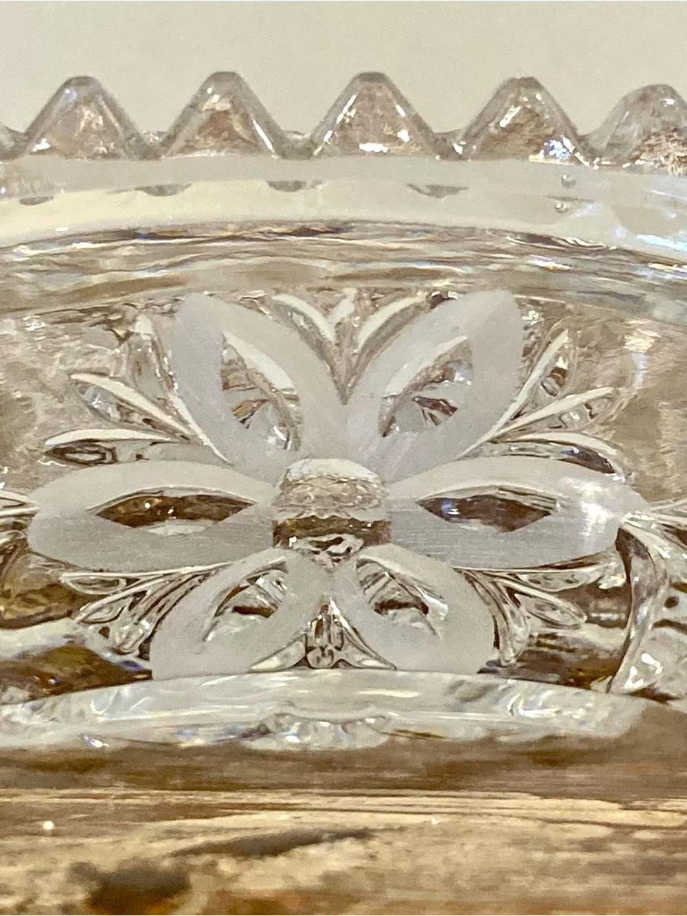 Cut Glass Floral Pattern With Sawtooth Edge 6”